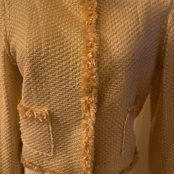 Le Superbe gold tweed blazer snap closures hot pink fringe detail NWOT Size Med - Picture 6 of 13
